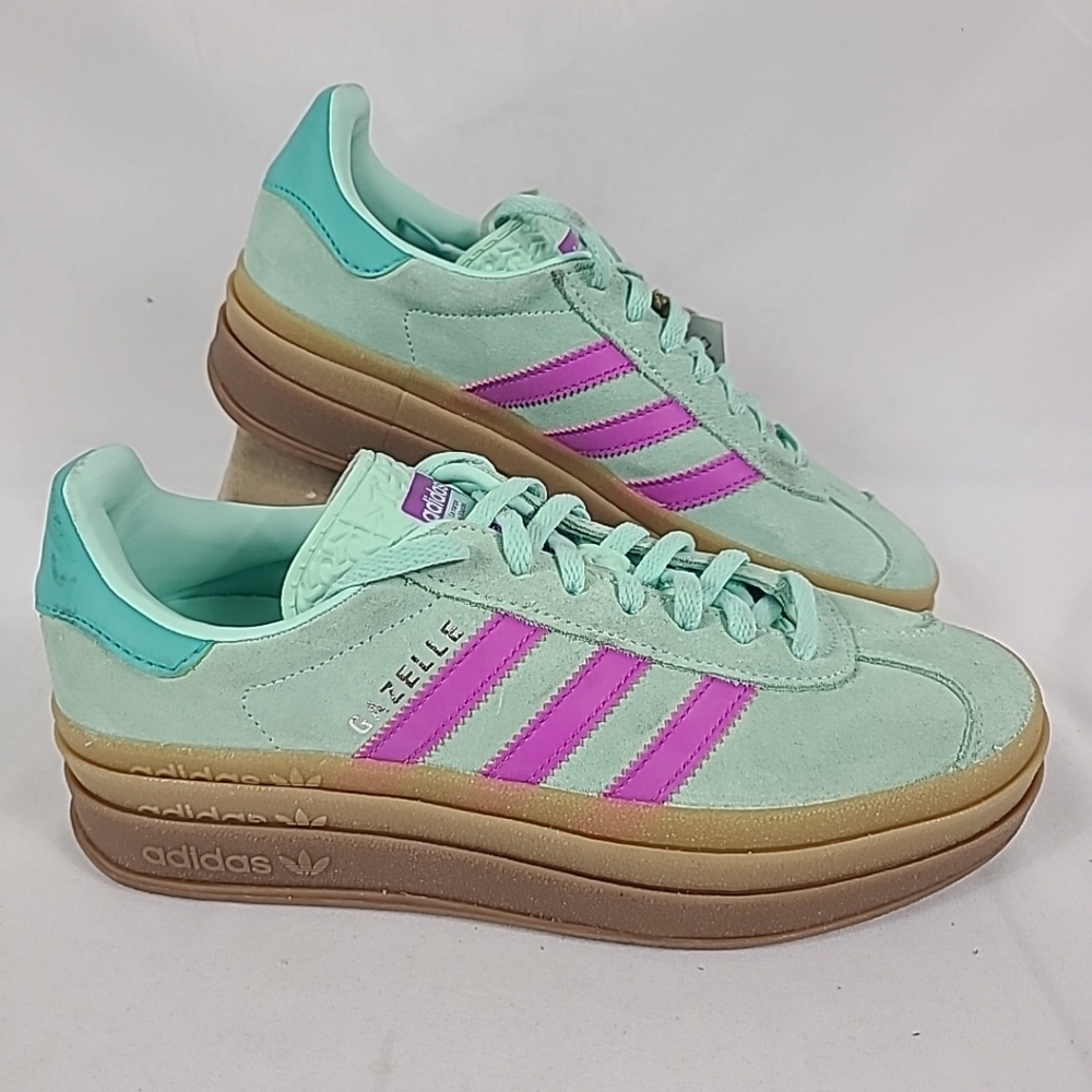NEW Adidas Originals Gazelle Bold Sneakers Youth Green Pink Sz 6 *dirty - Picture 1 of 10